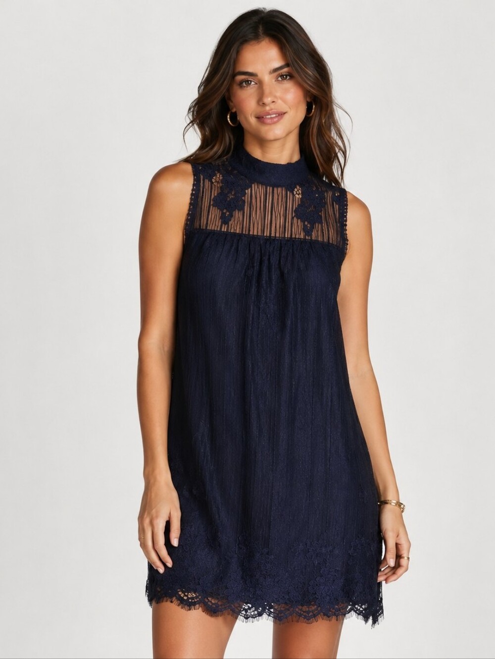Women's Size XXL Mock Neck Shift Dress Navy Dressy